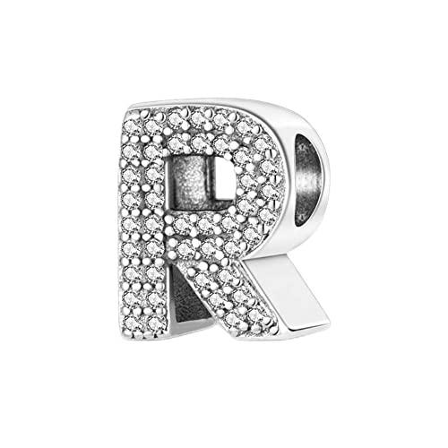 BEEUVIP R Charm-Anhänger, 925 Sterlingsilber, Motiv: Buchstabe des Alphabets, für Armbänder, kompatibel mit europäischen Armbändern Stil C von BEEUVIP