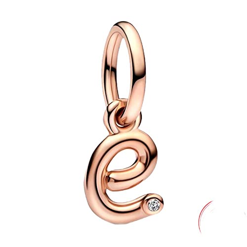 BEEUVIP Rosengold E Charm-Anhänger, 925 Sterlingsilber, Motiv: Buchstabe des Alphabets, für Armbänder, kompatibel mit europäischen Armbändern von BEEUVIP