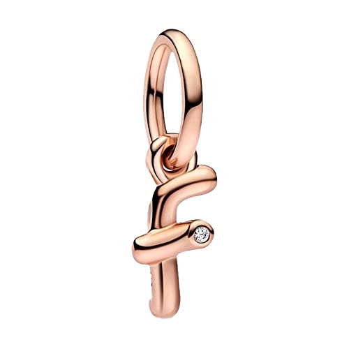 BEEUVIP Rosengold F Charm-Anhänger, 925 Sterlingsilber, Motiv: Buchstabe des Alphabets, für Armbänder, kompatibel mit europäischen Armbändern von BEEUVIP