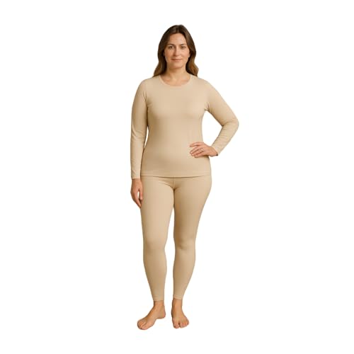 BEEYANOPAL Damen Thermo Unterwäsche Set mit Fleecefutter Wärmendes Funktionswäsche Set mit Langarmshirt und Hose für Winter (Hautfarben, XXL) von BEEYANOPAL