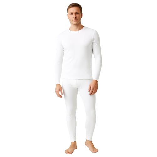 BEEYANOPAL Herren Thermo Unterwäsche Set mit Fleecefutter Wärmendes Funktionswäsche Langarmshirt & Hose für Winter (Weiß, S) von BEEYANOPAL