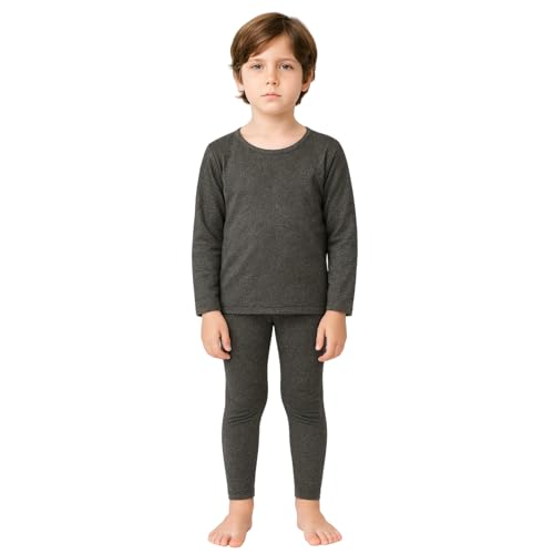 BEEYANOPAL Thermo Unterwäsche Jungen Set mit Fleecefutter Warmes Langarmshirt & Hose als Baselayer für Winter und Outdoor (Dunkelmeliert, XS) von BEEYANOPAL