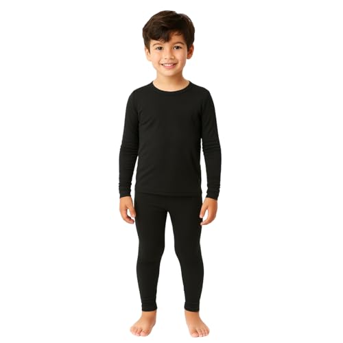 BEEYANOPAL Thermo Unterwäsche Jungen Set mit Fleecefutter Warmes Langarmshirt & Hose als Baselayer für Winter und Outdoor (Schwarz, XS) von BEEYANOPAL