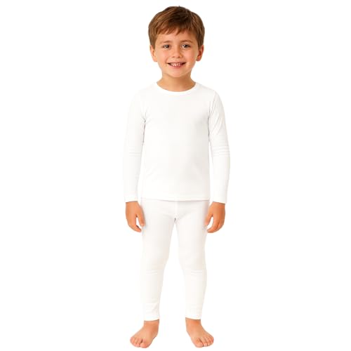 BEEYANOPAL Thermo Unterwäsche Jungen Set mit Fleecefutter Warmes Langarmshirt & Hose als Baselayer für Winter und Outdoor (Weiß, M) von BEEYANOPAL