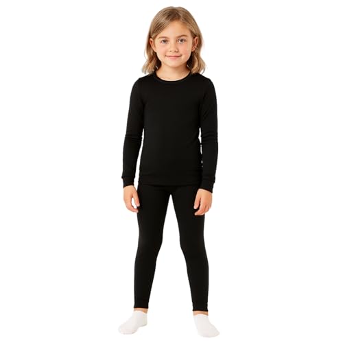 BEEYANOPAL Thermo Unterwäsche Mädchen Set mit Fleecefutter Weiche Langarm-Funktionswäsche für Winter, Schule und Outdoor (Schwarz, L) von BEEYANOPAL