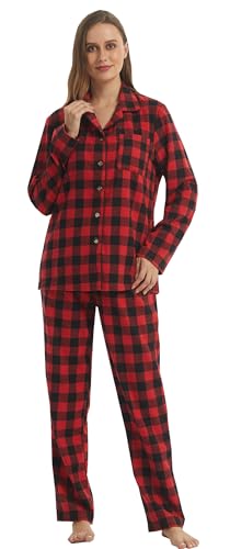 BEGIANT Damen Pyjamas Set Karierte Flanell Lounge Wear Sets Langarm Oberteile & PJs Unterteile Pyjamas für Frauen Ultra Weiche Nachtwäsche von BEGIANT