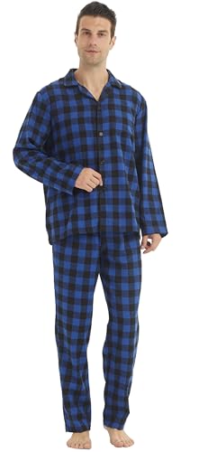 BEGIANT Schlafanzug Herren Lang Zweiteiliger Flanell Baumwolle Winter Karierte Schlafanzüge Ultraweiche Langarm Oberteil Weich Pyjamahose mit Tasche Männer Pyjama Se von BEGIANT