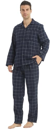 BEGIANT Schlafanzug Herren Lang Zweiteiliger Flanell Baumwolle Winter Karierte Schlafanzüge Ultraweiche Langarm Oberteil Weich Pyjamahose mit Tasche Männer Pyjama Se von BEGIANT