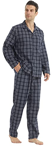BEGIANT Schlafanzug Herren Lang Zweiteiliger Flanell Baumwolle Winter Karierte Schlafanzüge Ultraweiche Langarm Oberteil Weich Pyjamahose mit Tasche Männer Pyjama Se von BEGIANT