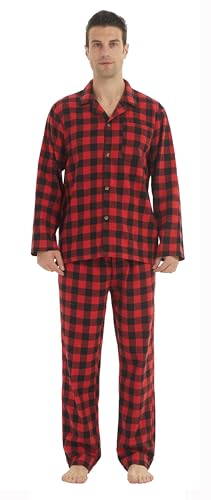 BEGIANT Schlafanzug Herren Lang Zweiteiliger Flanell Baumwolle Winter Karierte Schlafanzüge Ultraweiche Langarm Oberteil Weich Pyjamahose mit Tasche Männer Pyjama Se von BEGIANT