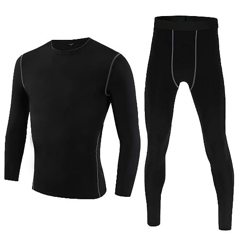 Kids Base Layer Thermal Underwear Set für Jungen Langarm Baselayer Top und Long Johs Football Skins Boys Athletic Compression Underwear Shirt & Tights Set von BEGIANT
