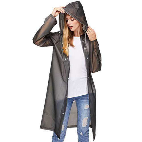 BEIAOSU Transparent Regenponcho Regenmantel Wiederverwendbar Regenjacke Wasserdicht Atmungsaktiv Regencape tragbarer Regenmantel für Damen Herren Eva Regenbekleidung Wandern Reisen, M Schwarz von BEIAOSU