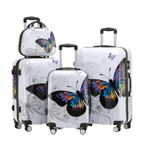 BEIBYE Butterfly 2060 TSA-Schloss 4-TLG. Reisekoffer Trolley – Robustes Hartschalen Kofferset inkl. Handgepäck und Beautycase von BEIBYE