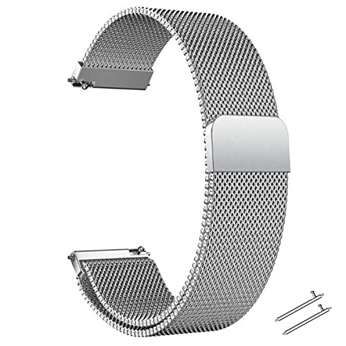 beifon Edelstahl Uhrenarmband Mesh 20mm Silber Ersatz Metall Armband Edelstahlarmband mit Magnetverschluss Smartwatch Schnellverschluss Watch Uhren Ersatzband für Damen Herren (20mm, Silber) von beifon