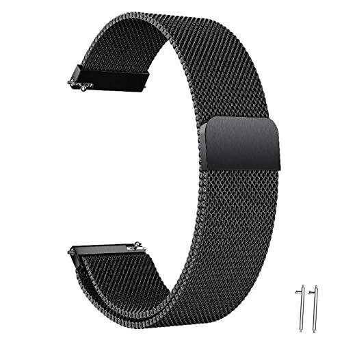 beifon Edelstahl Uhrenarmband Mesh 22mm Schwarz Ersatz Metall Armband Edelstahlarmband mit Magnetverschluss Smartwatch Schnellverschluss Watch Uhren Ersatzband für Damen Herren (22mm, Schwarz) von beifon