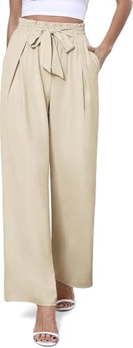 BEIGAI Damen Hose Casual Leichte Dehnbar Hohe Taille Hosen Elegante Einfarbig Weite Leg Hose mit Taschen,Mandel,L BEIGAI Damen Hose Casual Leichte Dehnbar Hohe Taille Hosen Elegante Einfarbig Weite Leg Hose mit Taschen,Mandel,L von BEIGAI