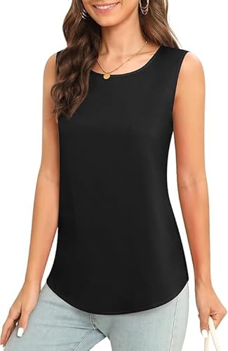 BEIGAI Damen Tank Top Sommer Chiffon Rundhals Bluse Elegant Casual Basic Ärmellos Oberteil für Frauen,Black,XL von BEIGAI