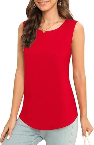 BEIGAI Damen Tank Top Sommer Chiffon Rundhals Bluse Elegant Casual Basic Ärmellos Oberteil für Frauen,Red,3XL von BEIGAI
