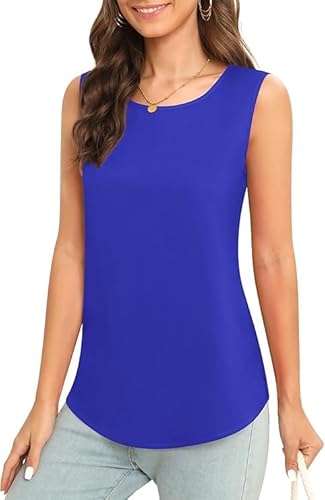 BEIGAI Damen Tank Top Sommer Chiffon Rundhals Bluse Elegant Casual Basic Ärmellos Oberteil für Frauen,Royal Blue,XL von BEIGAI