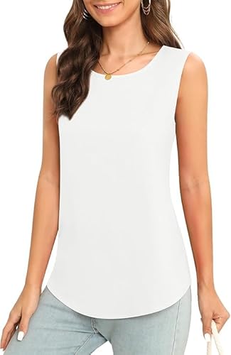 BEIGAI Damen Tank Top Sommer Chiffon Rundhals Bluse Elegant Casual Basic Ärmellos Oberteil für Frauen,White,XXL von BEIGAI
