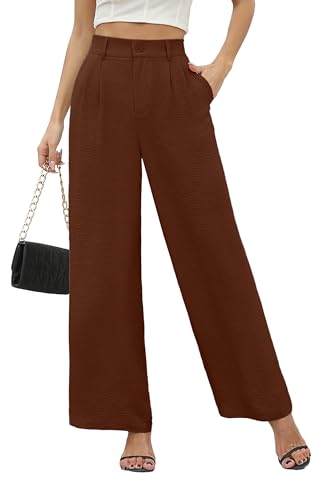 BEIGAI Damen Weite Hosen Lose Lounge High Waist Palazzo Hose Elegant Geschäftliche Arbeit Freizeithose mit Taschen,Kaffee,XXL von BEIGAI