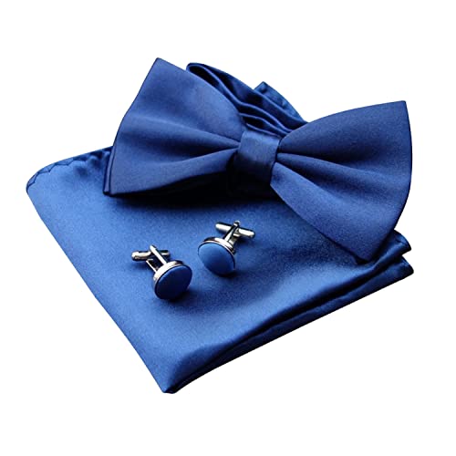 BEIIEB 1 Set Fliege und Einstecktuch mit Manschettenknöpfen Set mit 1 Geschenkbox, Herrenfliege, verstellbare Fliege, geeignet für Hochzeitsbankett mit Anzug, Smoking von BEIIEB