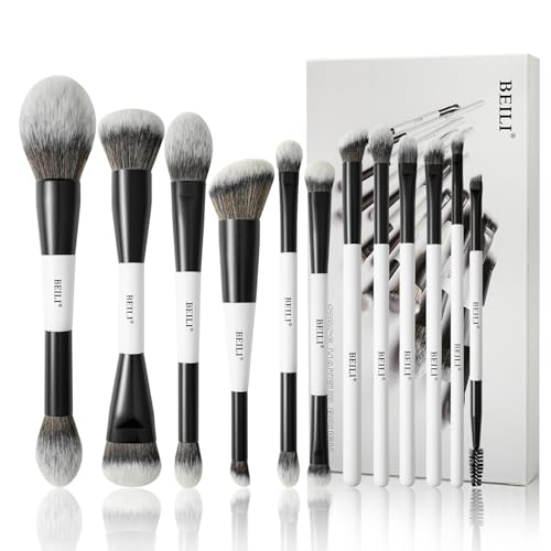 BEILI Make Up Set, 12 Teilig Professionelles Make up Pinsel Set, 18-in-12-Pinsel mit Zwei Enden für Puder, Foundation, Concealer, Augenbrauen, Lidschatten, Kontur, Eyeliner, Blender-Pinsel von BEILI