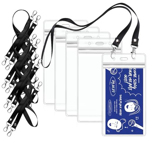 BEIMEIII 5 Stück Ausweishülle mit Band Konzertkarten Aufbewahrung Ausweishülle Vertikal Transparent Hülle Fahrzeugschein für JGA V ip Ausweis Messeausweise Fahrkartenhülle 10,2 x 20,4 cm von BEIMEIII