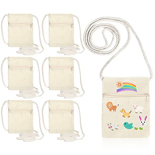 Kinder Umhängegeldbeutel 18 x 12 cm Stoffbeutel zum Bemalen für Kinder Beige Brustbeutel für Kinder zum Dekorierien (6, Beige) von BEIMEIII