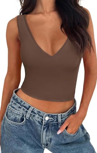 BEINF Damen Crop Tops Sexy Tiefer V Ausschnitt Nahtlose Ärmellose Slim Fit Trendiges Y2K Korset Tank Tops Basic Ausgehen Tops T-Shirts Braun M BEINF Damen Crop Tops Sexy Tiefer V Ausschnitt Nahtlose Ärmellose Slim Fit Trendiges Y2K Korset Tank Tops Basic Ausgehen Tops T-Shirts Braun M von BEINF