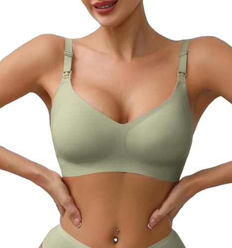 BEINF Damen Still BH für Stillen Kabellose Nahtlose Komfort Mutterschaft BHS Natürliche Form Schwangerschafts Schlaf Bralette mit Extra-BH-Verlängerung Grün XXL von BEINF