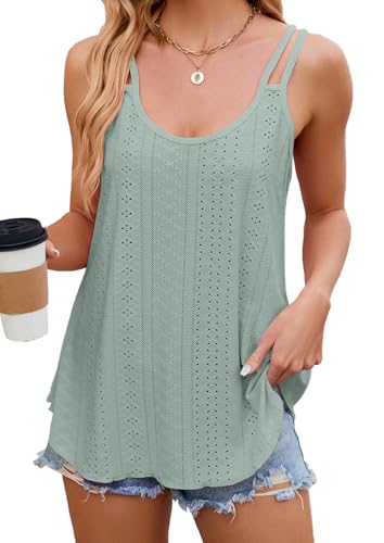 BEINF Damen Tank Top Sommer Ösenstickerei Ärmellose Westen Lose Passform Rundhalsausschnitt Shirt Blusen Tops Cami Spaghetti Träger Camisole Dunkles Grün M von BEINF