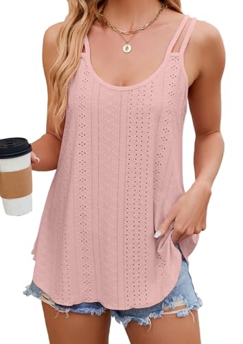 BEINF Damen Tank Top Sommer Ösenstickerei Ärmellose Westen Lose Passform Rundhalsausschnitt Shirt Blusen Tops Cami Spaghetti Träger Camisole Rosa XL von BEINF