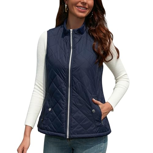 BEINF Damen Weste mit Stehkragen Westen Steppweste Leicht Ärmellos 2024 Reissverschluss Taschen Warme Weste Leichtes Winter Jacken Westen Blau S von BEINF