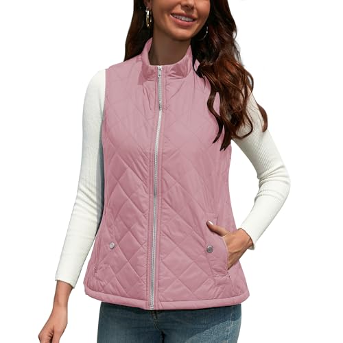 BEINF Damen Weste mit Stehkragen Westen Steppweste Leicht Ärmellos 2024 Reissverschluss Taschen Warme Weste Leichtes Winter Jacken Westen Grün XL von BEINF