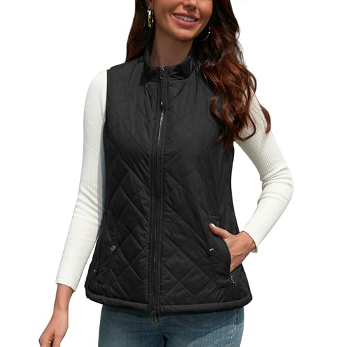 BEINF Damen Weste mit Stehkragen Westen Steppweste Leicht Ärmellos 2024 Reissverschluss Taschen Warme Weste Leichtes Winter Jacken Westen Schwarz S von BEINF