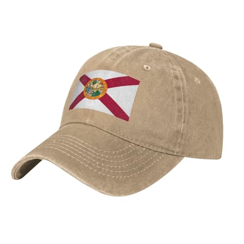 Flagge von Florida Washed Cowboy Baseball Cap für Erwachsene - Stilvolle und atmungsaktive Mütze mit verstellbarem Riemen, Natürlich, Einheitsgr��e von BEIRIJL