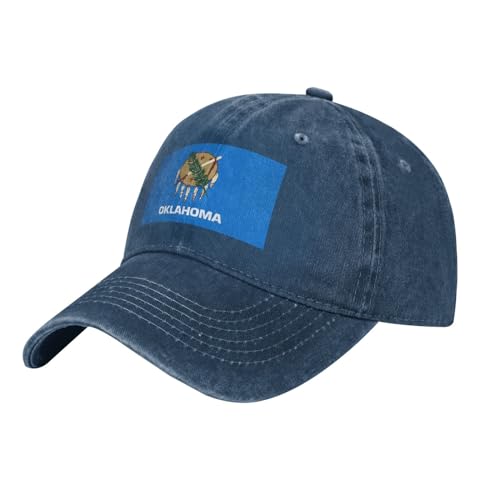 Oklahoma State Flag Washed Cowboy Baseball Cap für Erwachsene - Stilvolle und atmungsaktive Mütze mit verstellbarem Riemen, Marineblau, Einheitsgr��e von BEIRIJL