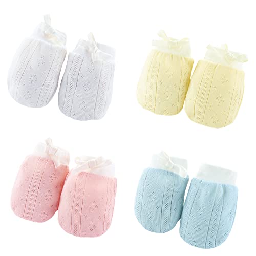 BEISIJIA 4 Paar Baby Anti-Kratz-Fäustlinge Neugeborene Kleinkind Fäustlinge Verstellbare Atmungsaktive Mesh Baby Anti-Ess-Handschuhe für 0-10 Monate Gr. One Size, 0-6 Monate von BEISIJIA