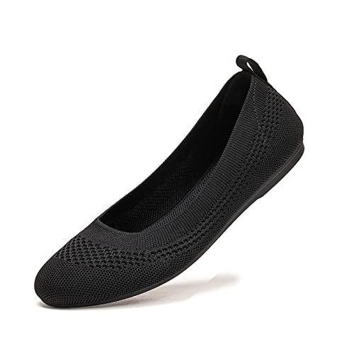 BEJINASH Ballerinas für Damen, weich, zum Hineinschlüpfen, flache Schuhe, gestrickt, runde Zehenpartie, Arbeit, flaches Netzgewebe, Damen-Wanderschuhe, bequem, lässig, Schwarz, 40 EU von BEJINASH