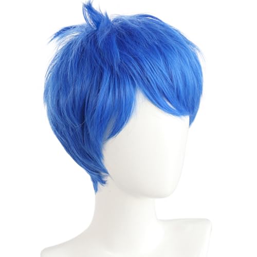 BEKIDER+1 Haar Kappe Kurz Blau Perücke für Männer Blau gewellt Perücke mit Pony für Halloween Weihnachten Event Kostüm Party BEKIDER+1 Haar Kappe Kurz Blau Perücke für Männer Blau gewellt Perücke mit Pony für Halloween Weihnachten Event Kostüm Party von BEKIDER