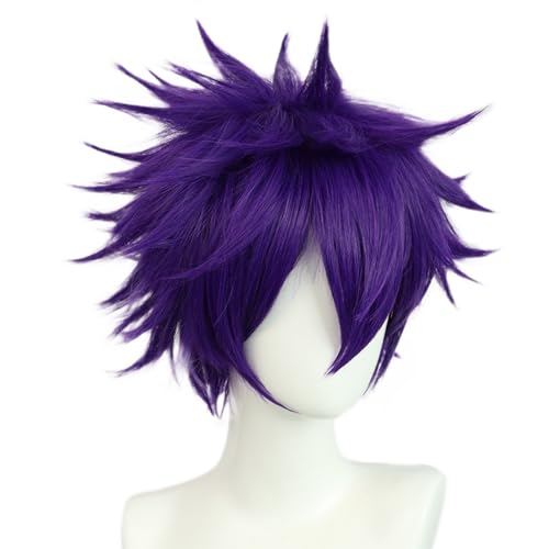 BEKIDER+1 Haar Kappe Kurz Lila Perücke für Männer Lila gewellt Perücke mit Pony für Halloween Weihnachten Event Kostüm Party von BEKIDER