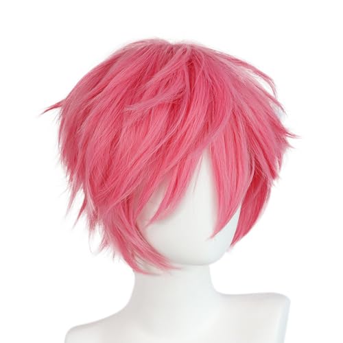 BEKIDER+1 Haar Kappe Kurz Rosa Perücke für Männer Rosa gewellt Perücke mit Pony für Halloween Weihnachten Event Kostüm Party BEKIDER+1 Haar Kappe Kurz Rosa Perücke für Männer Rosa gewellt Perücke mit Pony für Halloween Weihnachten Event Kostüm Party von BEKIDER