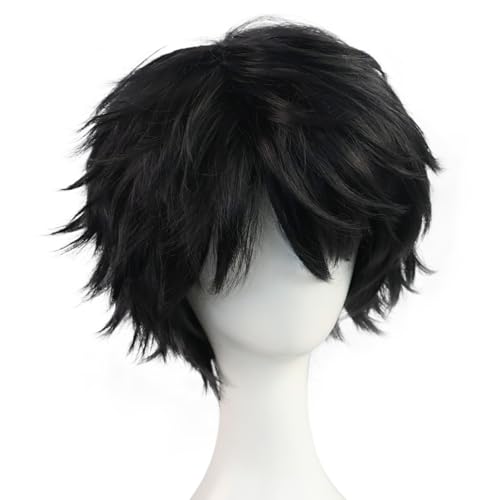 BEKIDER+1 Haar Kappe Kurz Schwarz Perücke für Männer Schwarz gewellt Perücke mit Pony für Halloween Weihnachten Event Kostüm Party BEKIDER+1 Haar Kappe Kurz Schwarz Perücke für Männer Schwarz gewellt Perücke mit Pony für Halloween Weihnachten Event Kostüm Party von BEKIDER