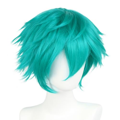 BEKIDER+1 Haar Kappe Kurz Teal Grün Perücke für Männer Teal Grün gewellt Perücke mit Pony für Halloween Weihnachten Event Kostüm Party BEKIDER+1 Haar Kappe Kurz Teal Grün Perücke für Männer Teal Grün gewellt Perücke mit Pony für Halloween Weihnachten Event Kostüm Party von BEKIDER