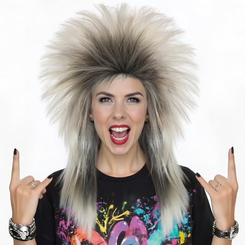 BEKIDER+1 Haarkappe 80er-Jahre Rocking Diva Perücke Blonde Punkrock Lustige Perücke für Frauen Halloween Weihnachten Event Kostümparty BEKIDER+1 Haarkappe 80er-Jahre Rocking Diva Perücke Blonde Punkrock Lustige Perücke für Frauen Halloween Weihnachten Event Kostümparty von BEKIDER