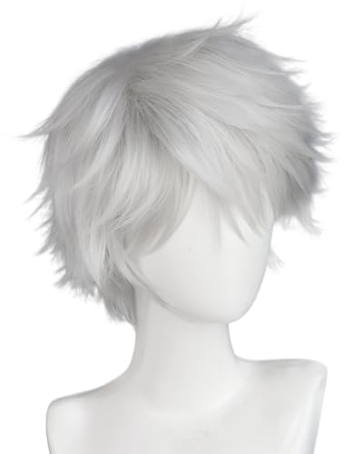 BEKIDER+1 Haarkappe Kurz Silber Perücke für Männer Silber gewellt Perücke mit Pony für Halloween Weihnachten Event Kostüm Party BEKIDER+1 Haarkappe Kurz Silber Perücke für Männer Silber gewellt Perücke mit Pony für Halloween Weihnachten Event Kostüm Party von BEKIDER