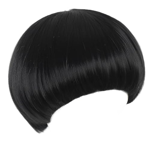 BEKIDER+1 Haarmütze Schwarz Schüsselschnitt Perücke für Männer Schwarz Lustige Pilz Perücke mit Pony für Halloween Weihnachten Event Kostüm Party von BEKIDER
