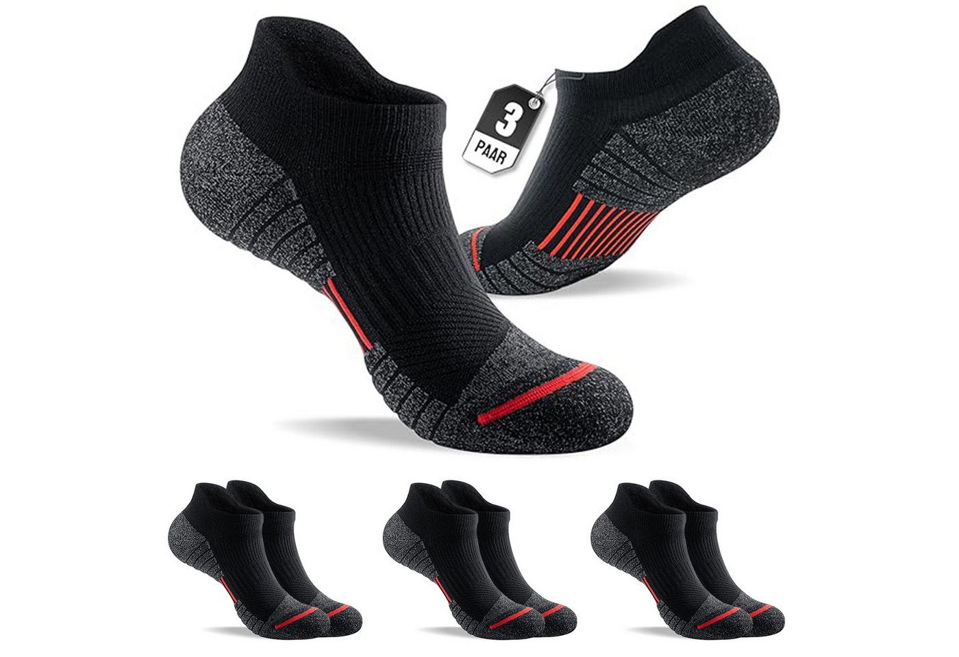 BEKOMIYA Kurzsocken Sport-Kurzsocken,Sneakersocken 3-6-10 Paar,Sneaker Socken Herren Damen (3-Paar) Atmungsaktive & Gepolstert,Laufsocken Kurze Halbsocken von BEKOMIYA