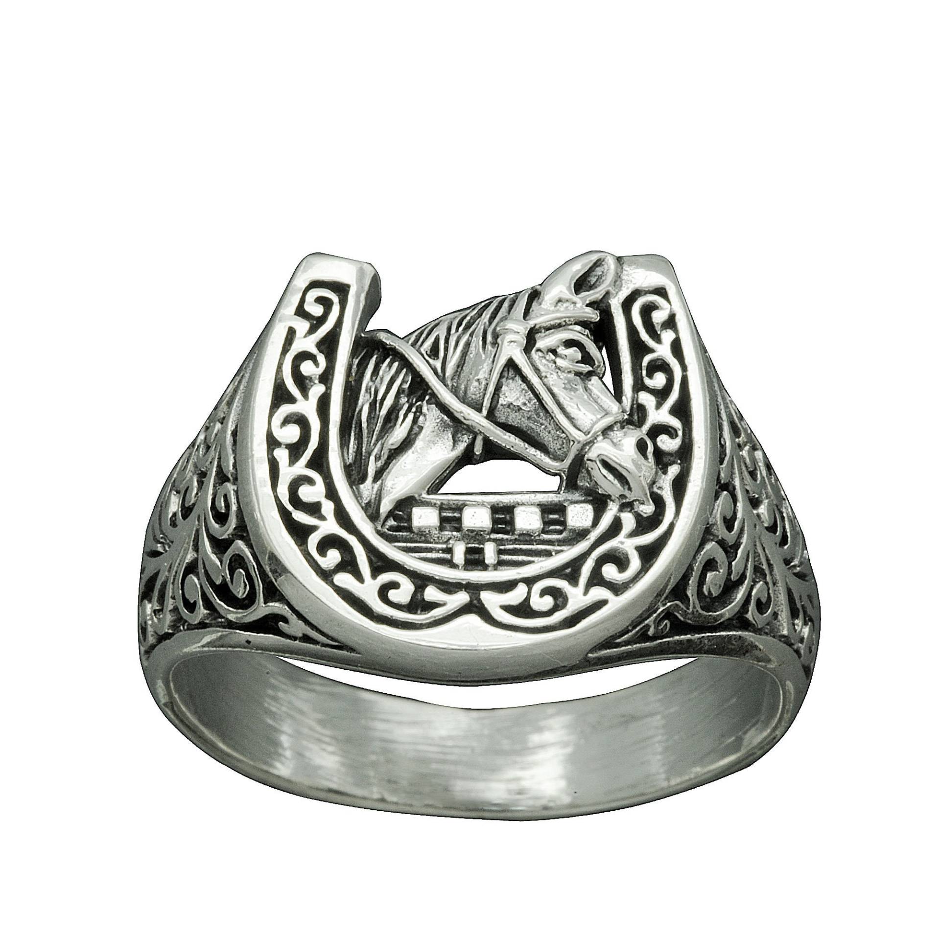 Beldiamo 7 G 925 Sterling Silber Pferdekopf in Hufeisen Handmade Ring von BELDIAMO